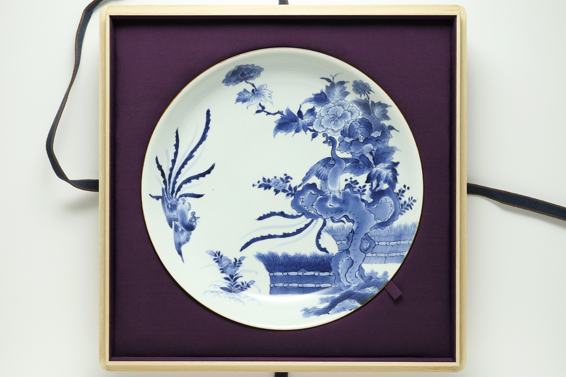 藍柿右衛門牡丹鳳凰文皿（江戸時代） - 天平堂（TENPYODO）