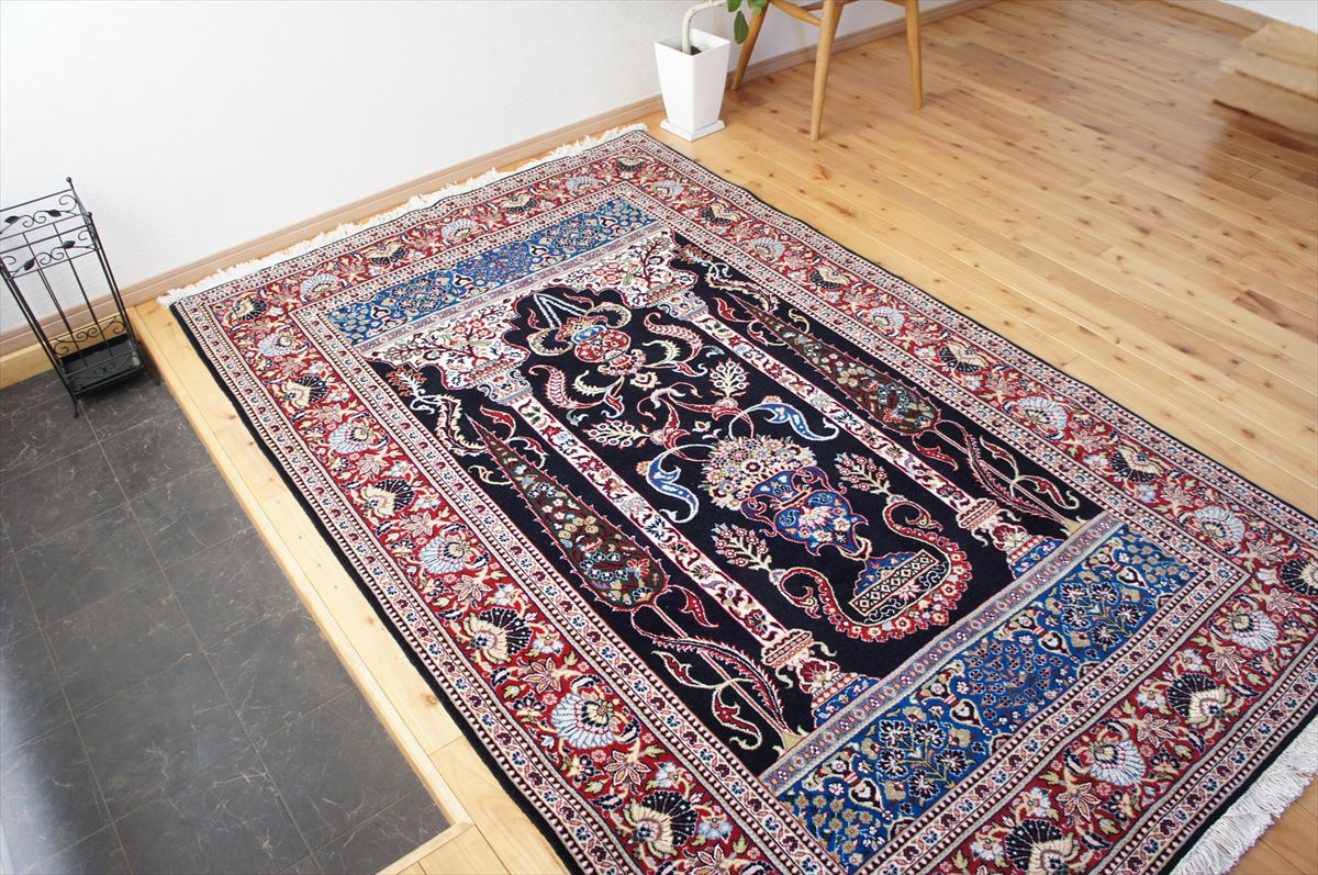 楽天市場】ペルシャ絨毯 【本物イラン産】 カシャン産 ブラック 黒