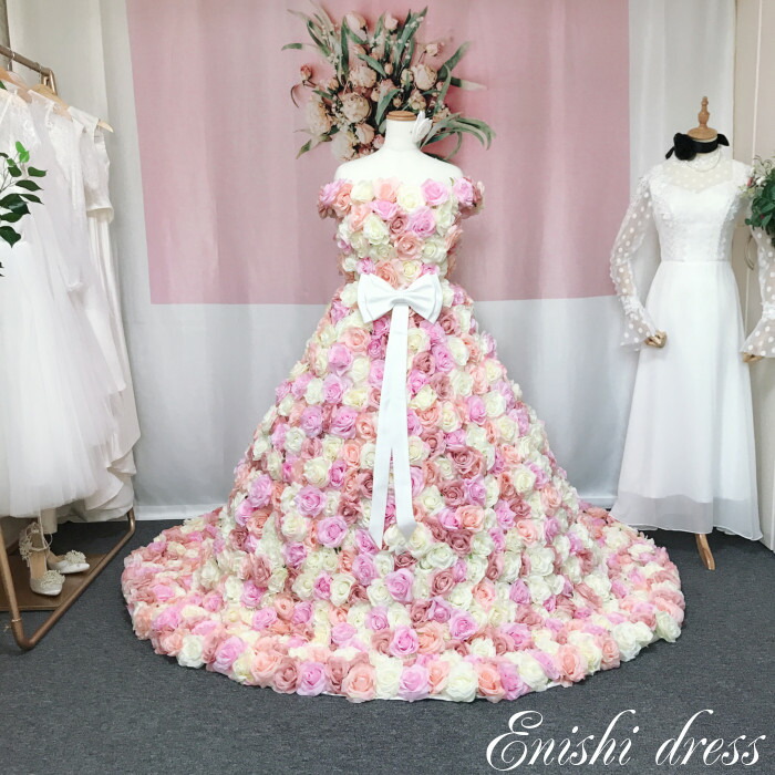 楽天市場】ウェディングドレス バラ 薔薇 花 花柄 豪華 ピンク