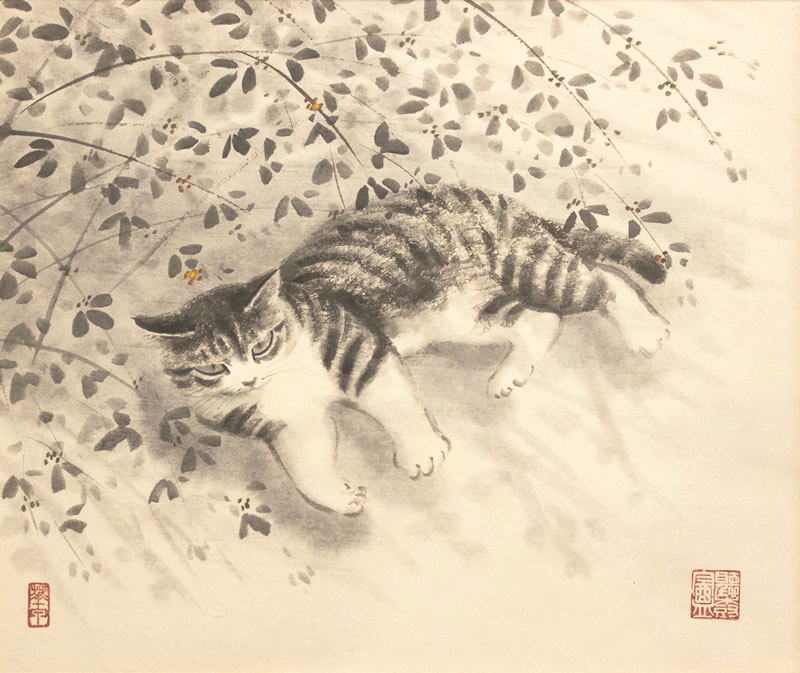 楽天市場】穐月 明「 萩の猫 」墨彩画 F8 ( 8号 )【中古】 : 内田画廊