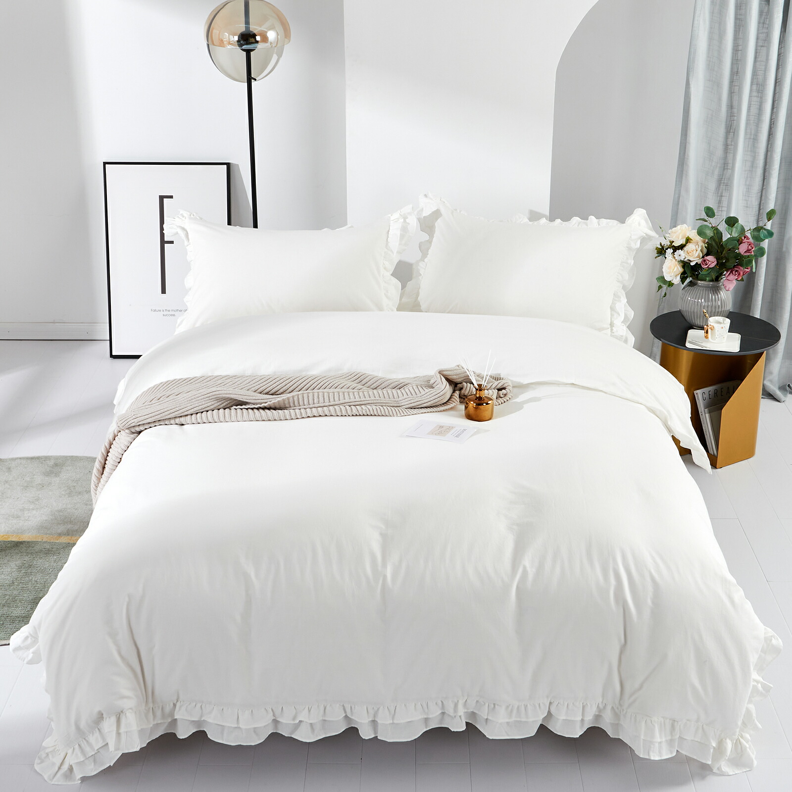 楽天市場】MILDLY 布団カバーセット ホワイト フリル 綿100% 無地：白