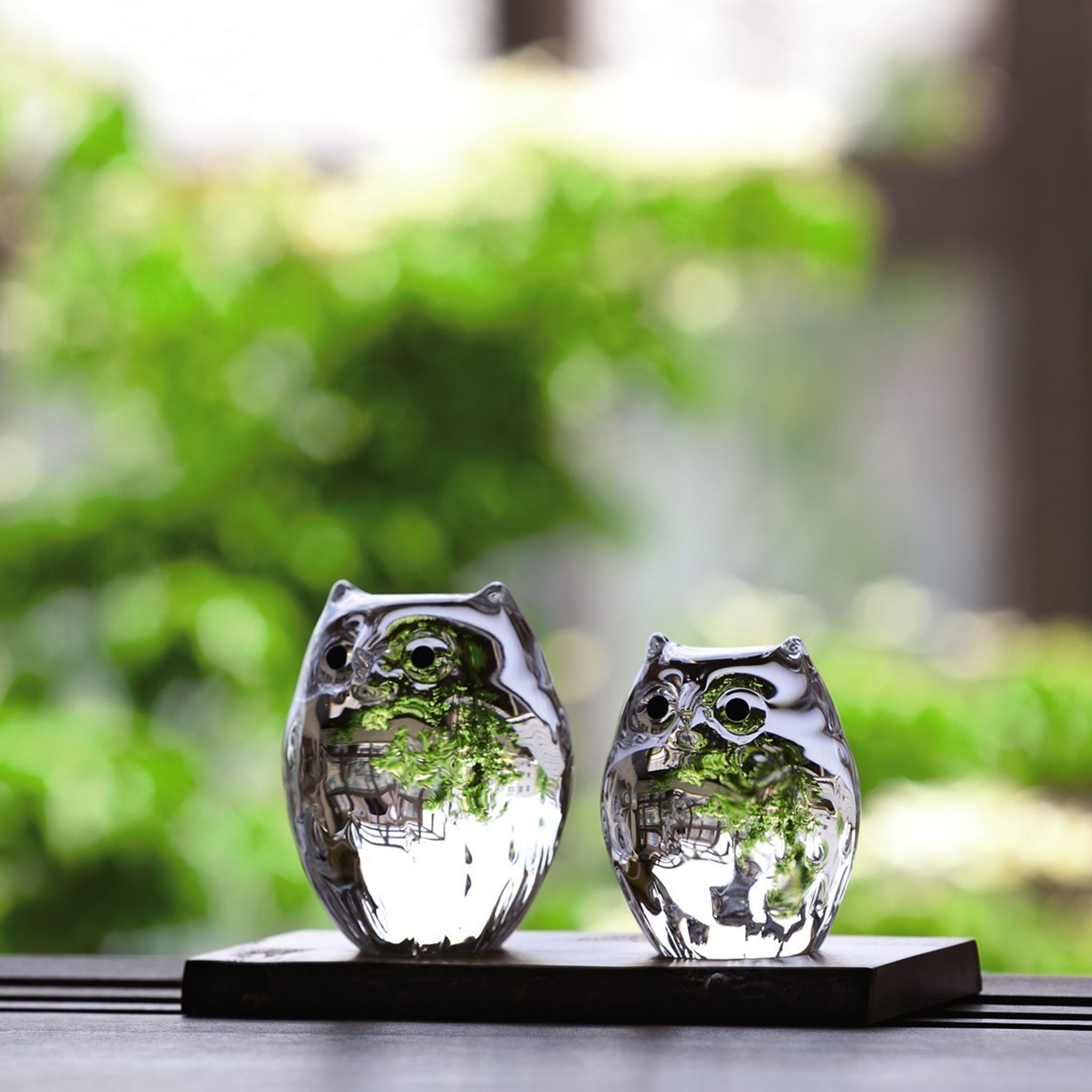 津軽びいどろ ふくろう 親子ふくろう クリア | 縁起の良いふくろうの