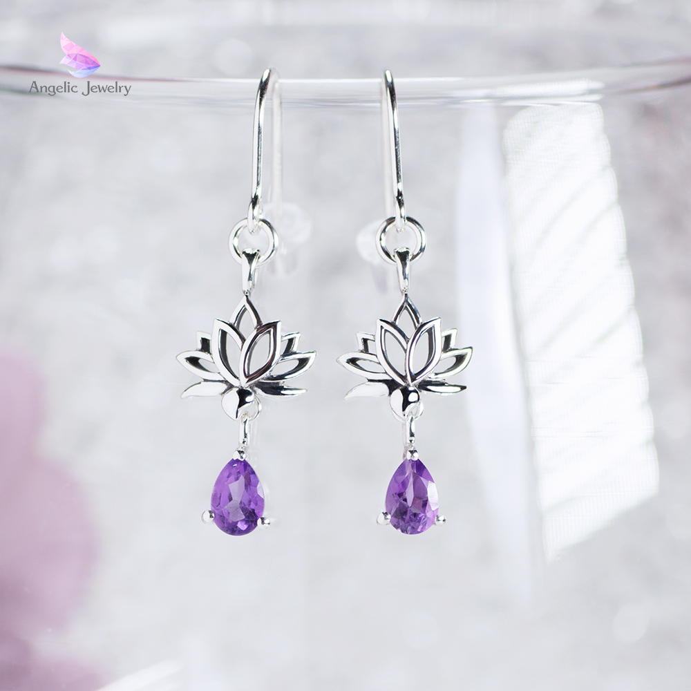 睡蓮ティアドロップピアス -アメジスト- Angelic Jewelry