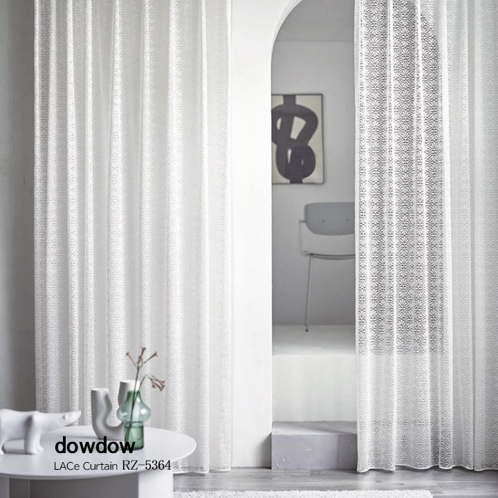北欧モダン】優雅な幾何学柄を編み込んだレースカーテン【RZ-5364