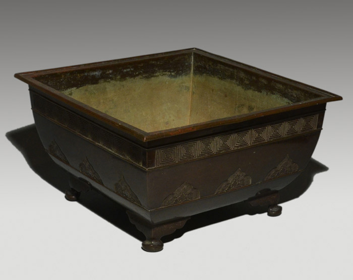 唐銅 古銅 水盤砂鉢 雷文蝉文入り 華道 300年程前作 | 古美術ささき