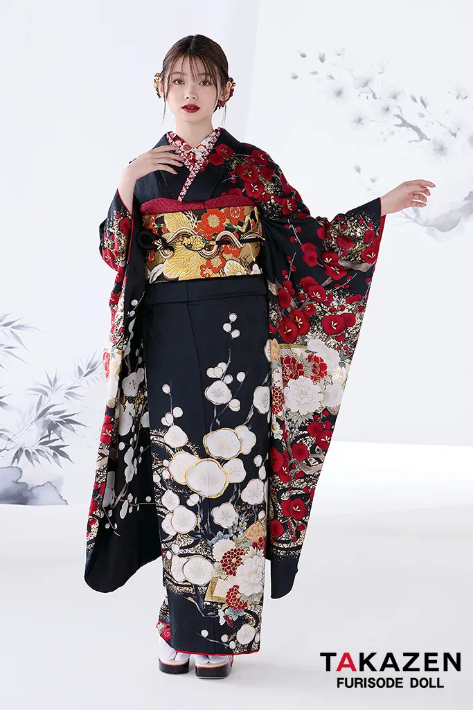 粋古典 黒/赤 梅柄/流水模様 かっこいい 大人っぽい 和柄 柄ちいさめ