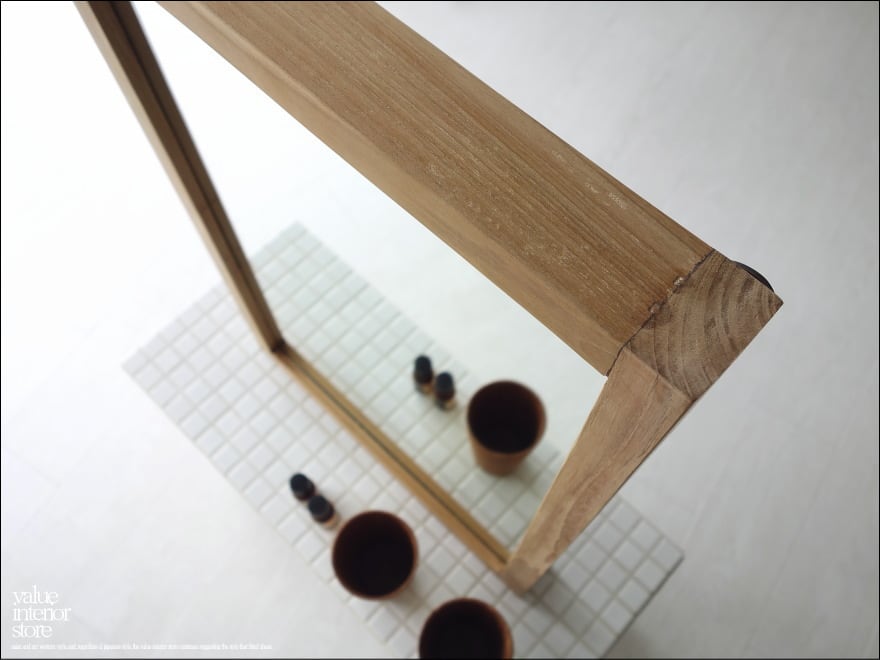 チークフレームミラー壁掛60N 鏡 壁掛けミラー 天然木 手作り