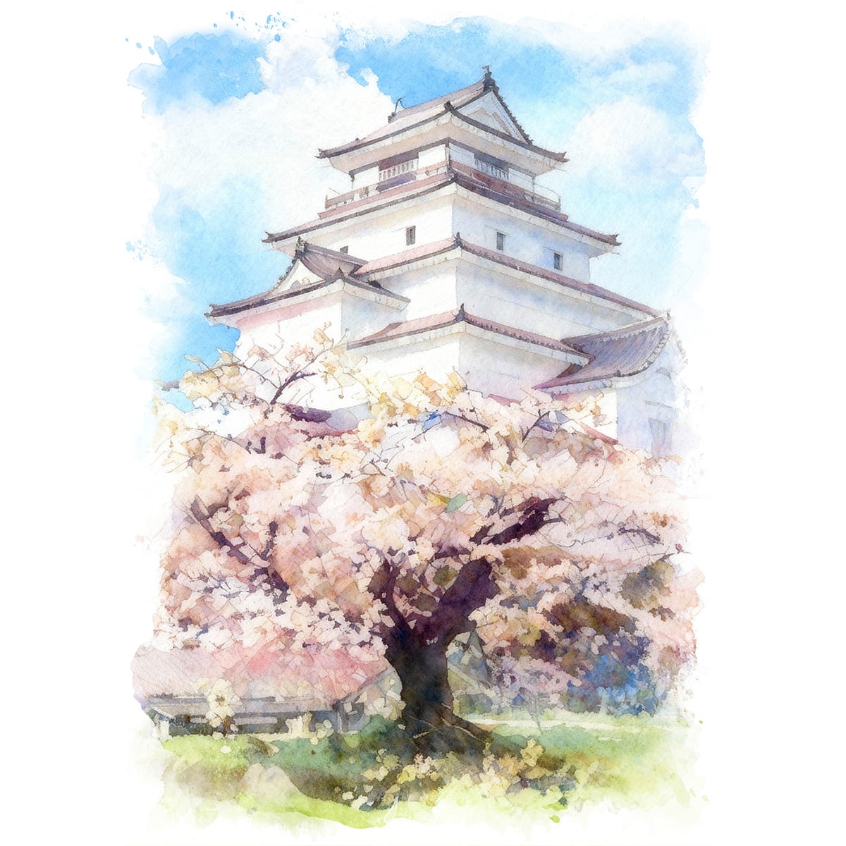 絵画 風景画 日本の城 福島県会津若松城（鶴ヶ城） インテリアアート額