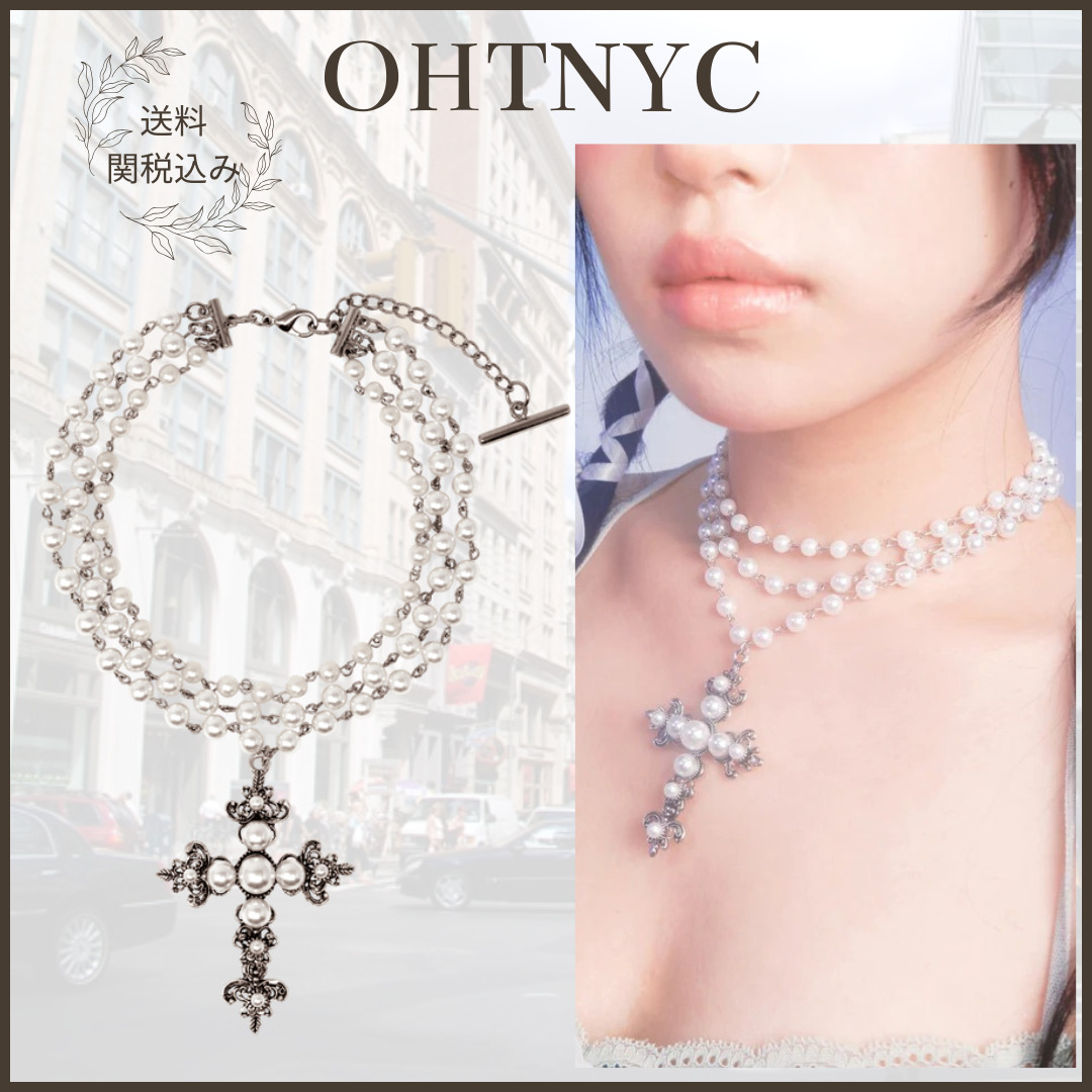 送料関税込☆【OHTNYC】PEARL CROSS NECKLACE (ネックレス・ペンダント