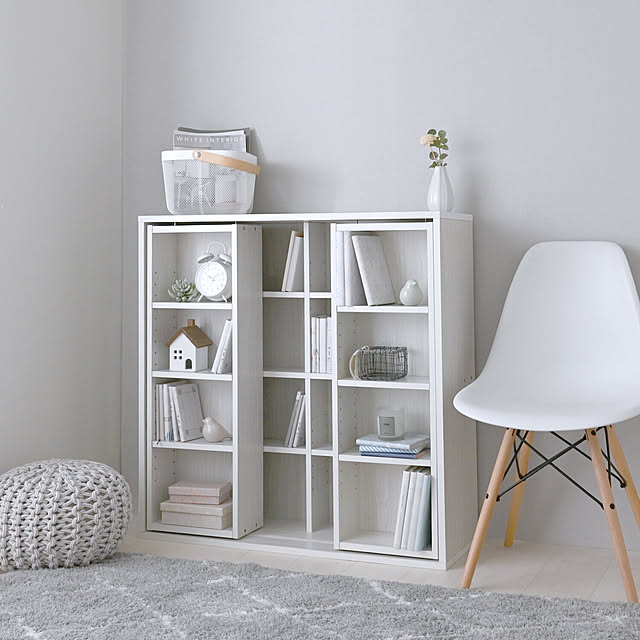 本棚 大容量 スライドラック 棚 木製 おしゃれ シンプル 幅90 高さ90 4