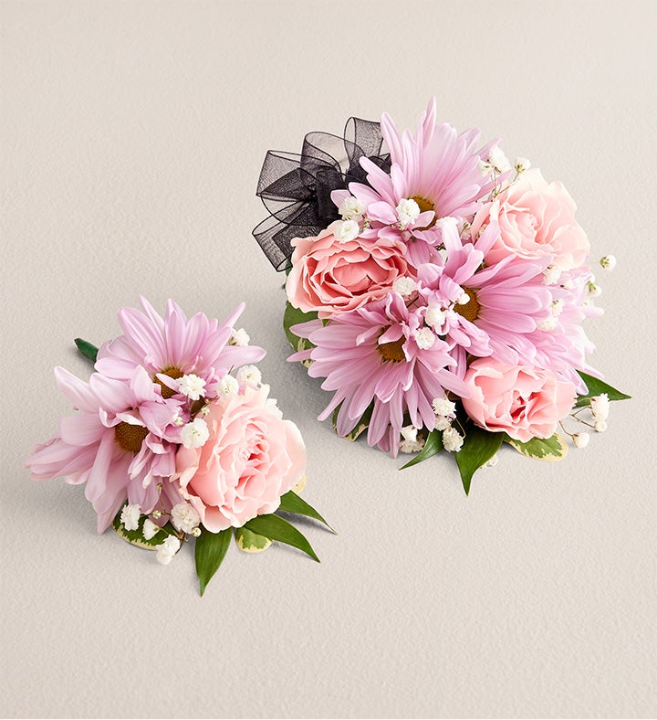 Lavender Daisy & Pink Spray Corsage and Boutonniere | 1800Flowers