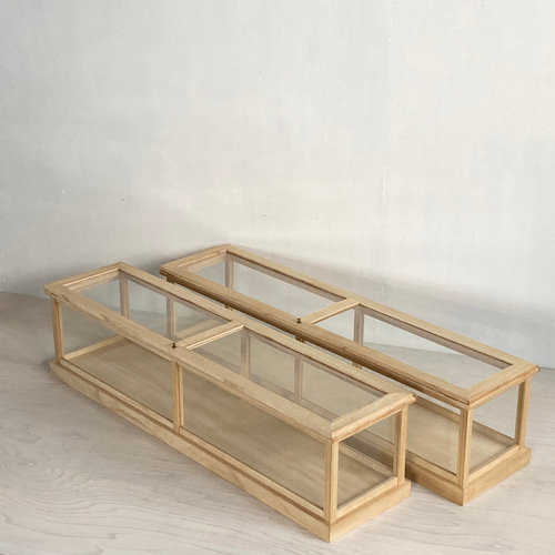 サイズオーダー可］木製 横長 ガラスケース ショーケース パンケース