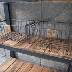 棚 収納 鉄筋バーラック 男前 インダストリアル 棚 国産檜 かごつき