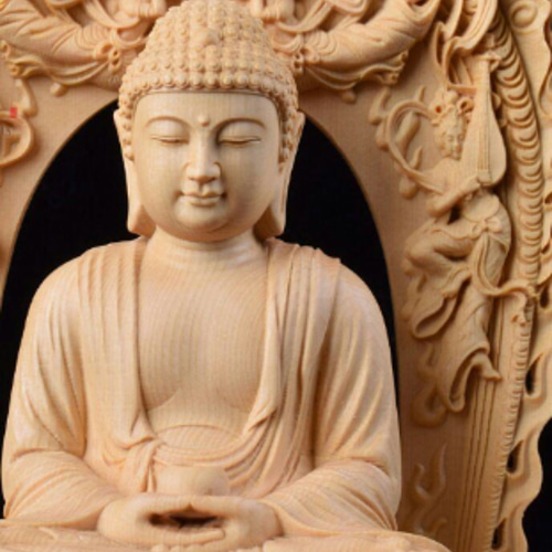 最高級 木彫仏像 釈迦如来座像 釈迦牟尼仏 彫刻 一刀彫 天然木檜材 F