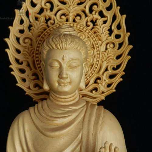 木彫り 仏像 釈迦如来立像 釈迦牟尼仏 彫刻 一刀彫 天然木檜材 F 彫刻