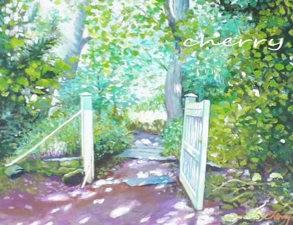 木漏れ日の道 』 油絵 原画 手描き☆オリジナルポストカード付き