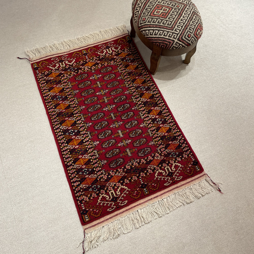ハンドメイド トルクメン絨毯 ラグ 手織り トライバルラグ 58x94cm