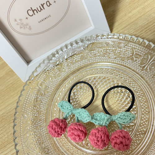 ピンク さくらんぼ ヘアゴム かぎ針編み ヘアゴム chura 通販 17361570