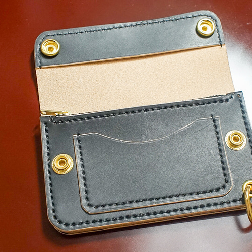 本革 トラッカーウォレット ミドル MW茶芯丘染め 3層 手縫い