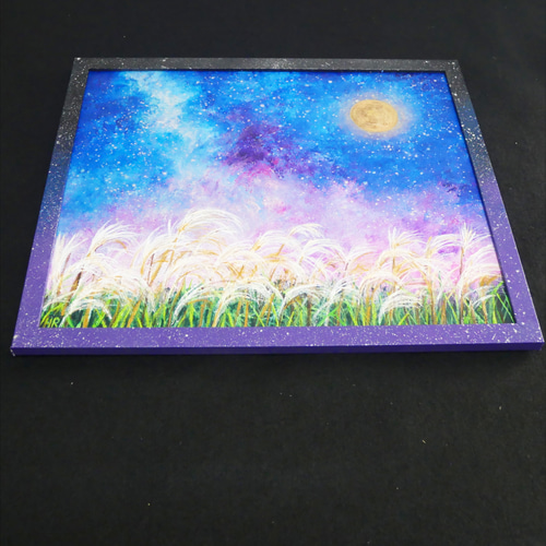油絵 油彩 油彩画 絵 絵画【星空の満月とススキ】 絵画 HR 通販