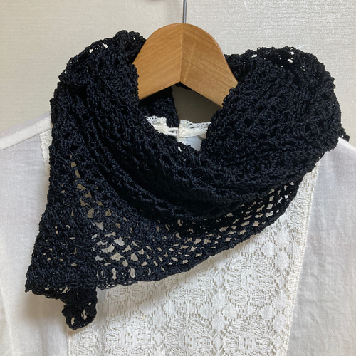 夏糸のまっくろ三角ショール ( 大判 ) ＊ ストール はなりんご 通販