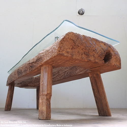 希少 一点物 迫力の オールドチーク ガラステーブル 144cm × 47cm