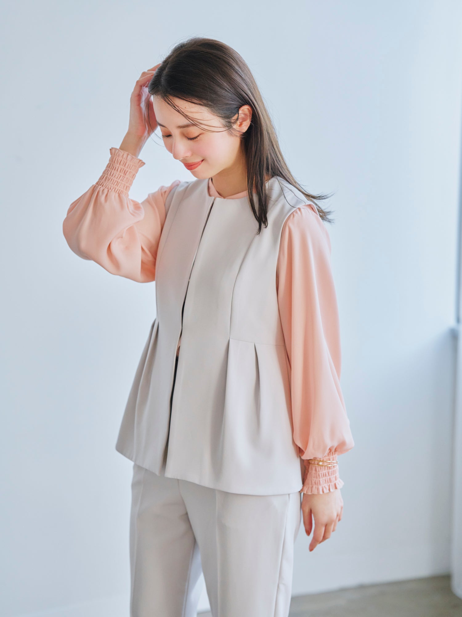 ダブルクロスウォッシャブルノーカラージレ | 小柄・低身長女性向け