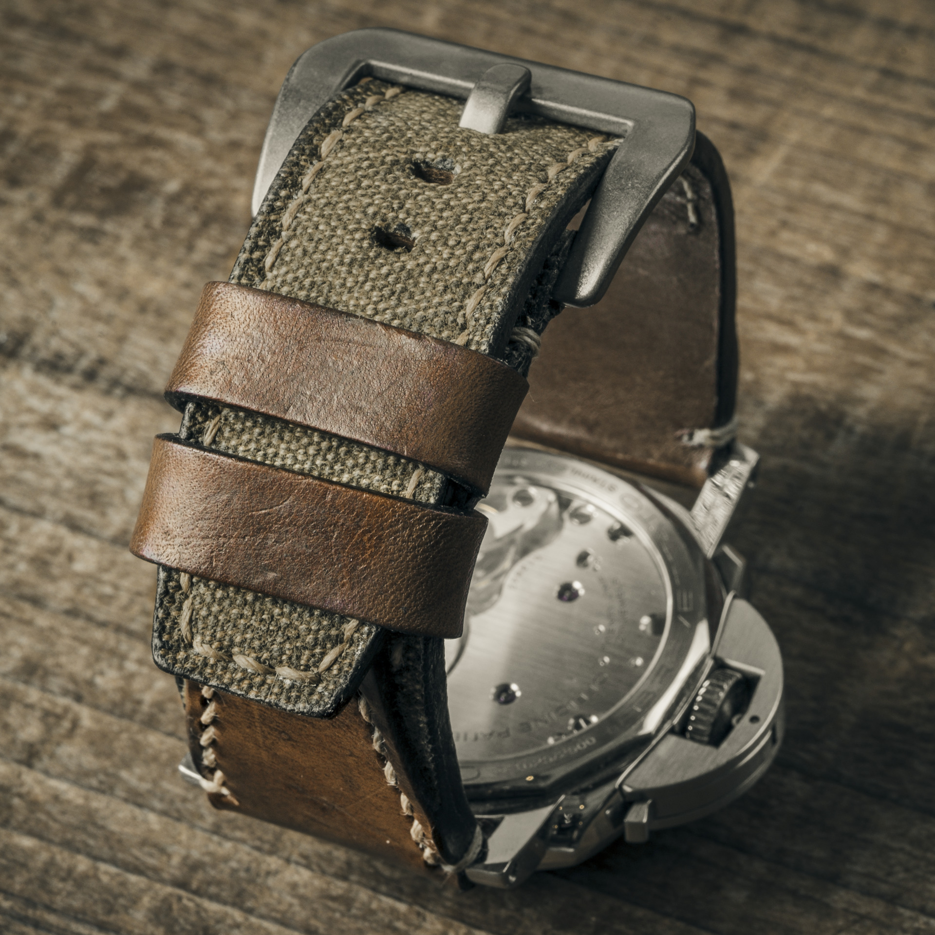 ソルト＆ペッパー」スイス軍リュックキャンバス腕時計ベルト、スタンプ