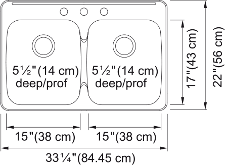 Kindred Reginox Drop In Sink - RDLA3322-55-3N Stainless steel