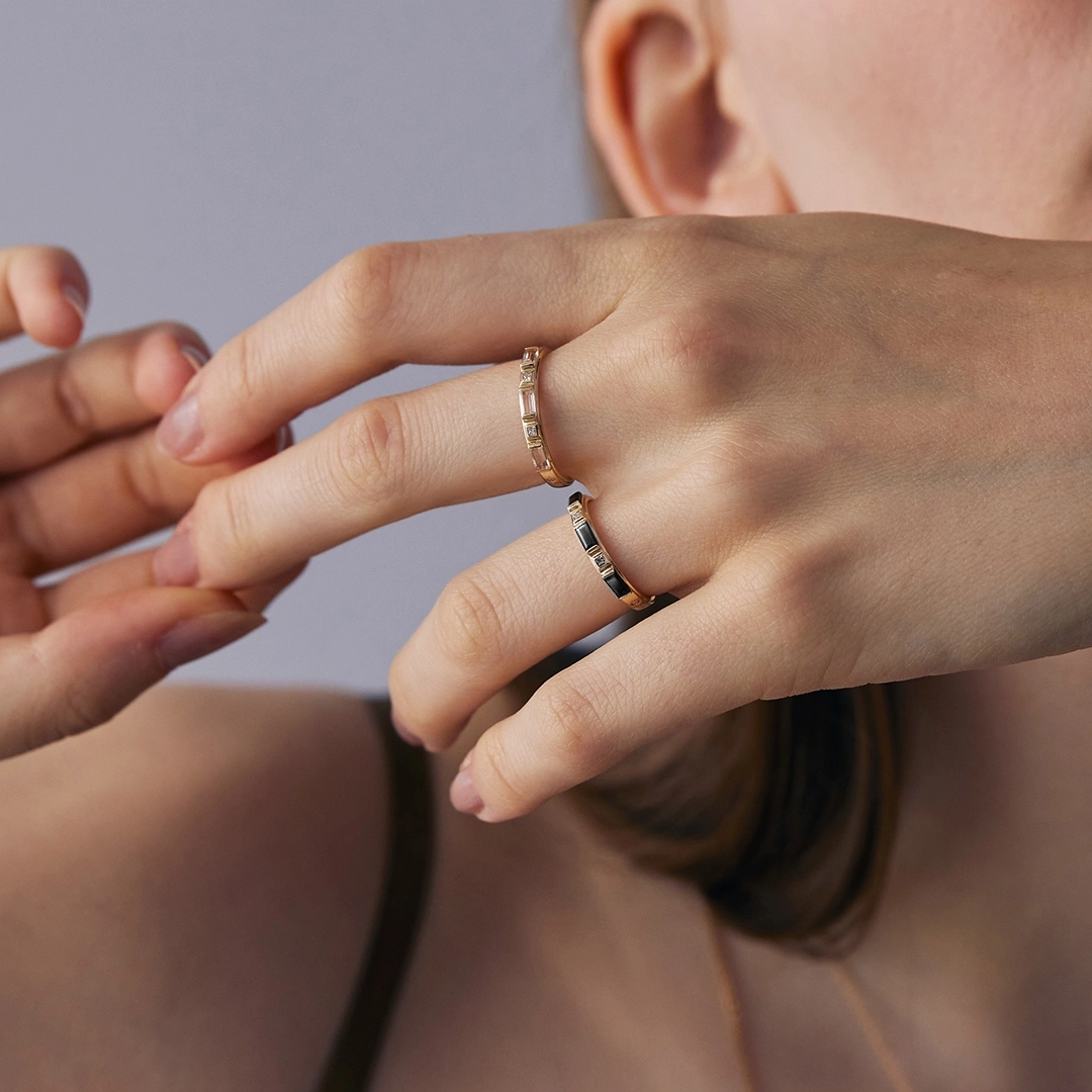 Obsidian baguette-cut ring /神津島オブシディアン[受注生産