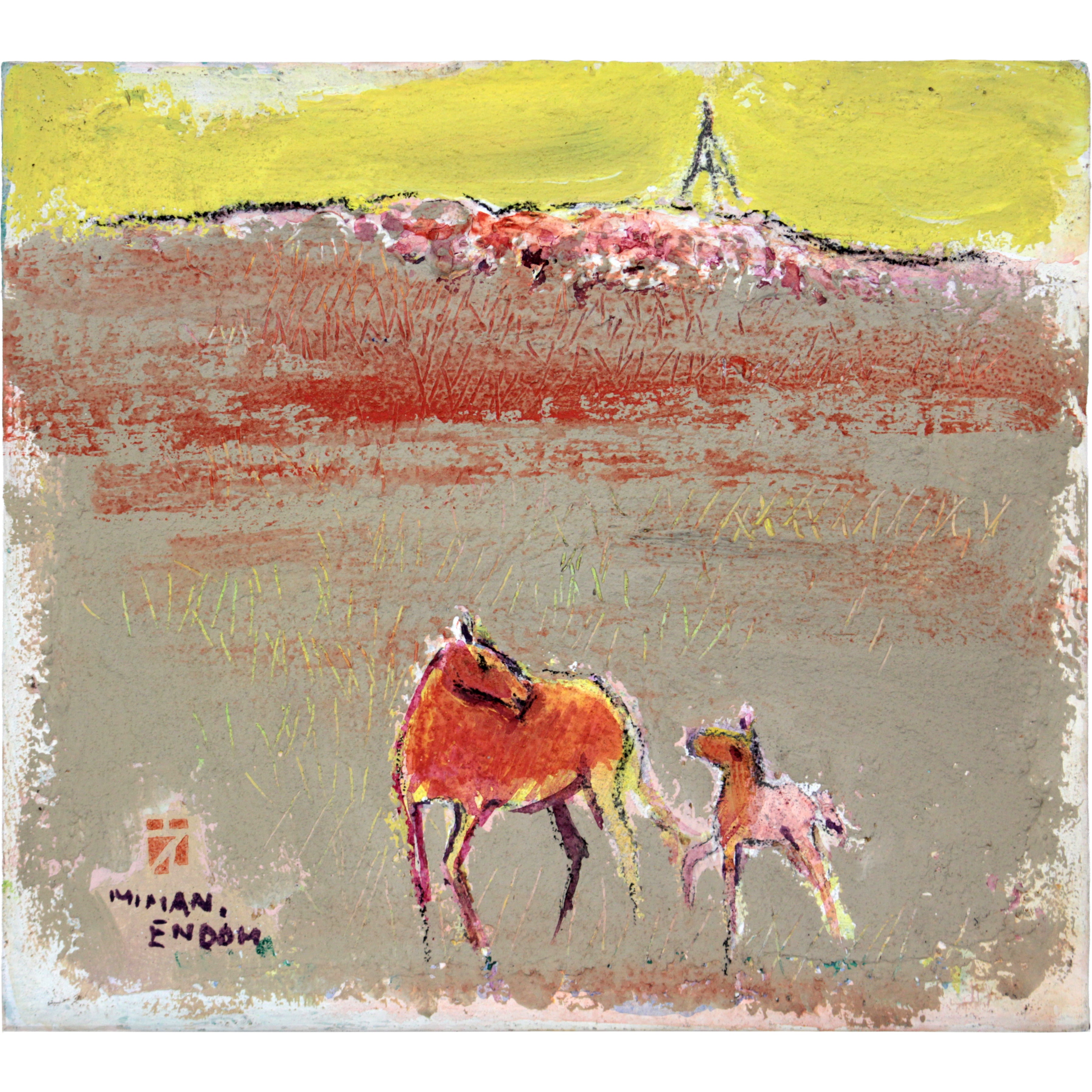 遠藤ミマン 『三角点・馬』 油彩画 - 北海道画廊