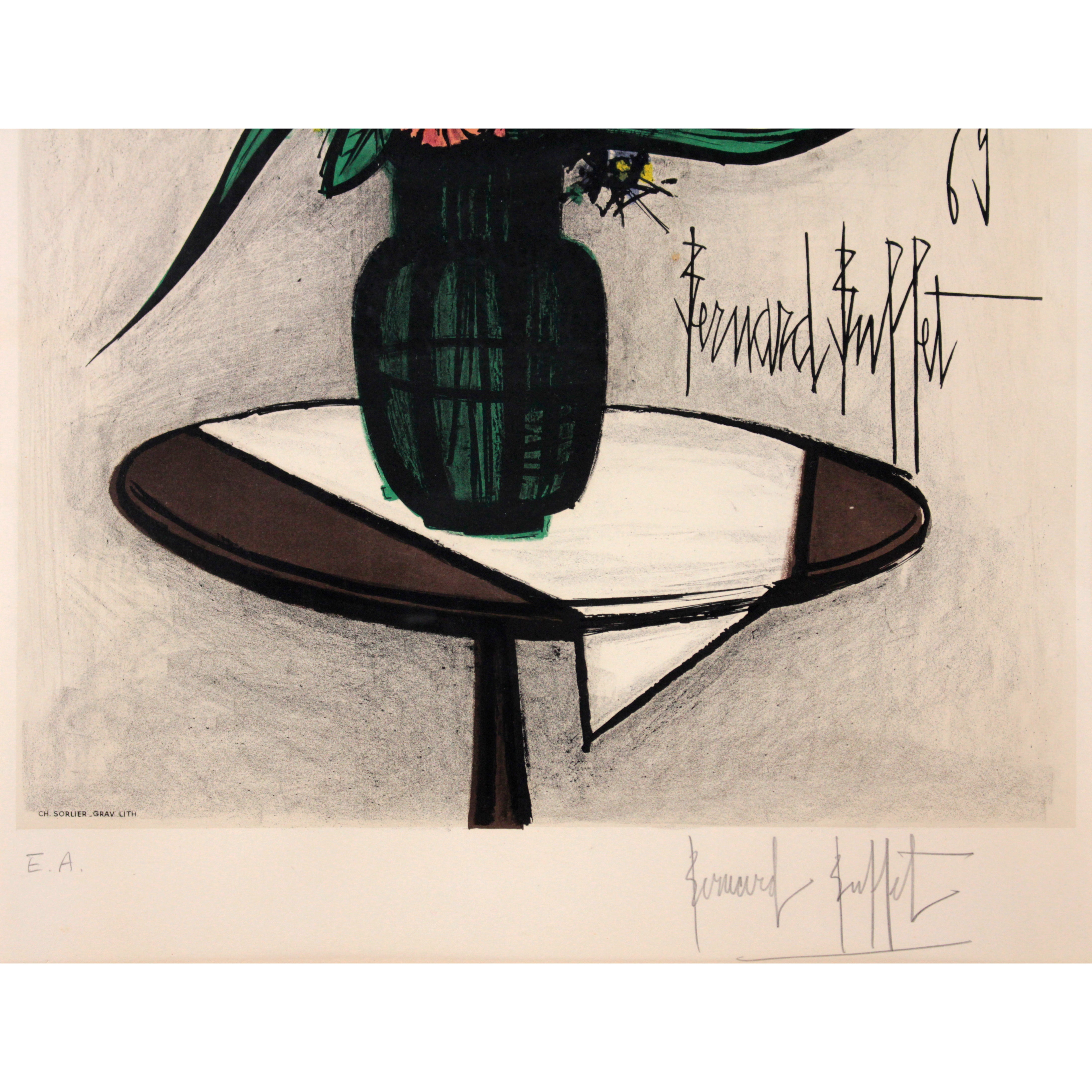 ベルナール・ビュッフェ 『丸テーブルの上の花束』 版画 - 北海道画廊