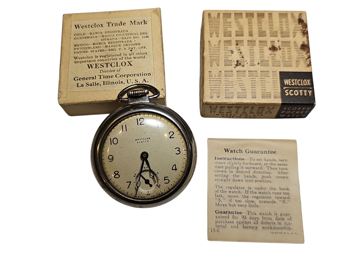 Vintage Westclox Scotty Pocket Watch In Original Box W