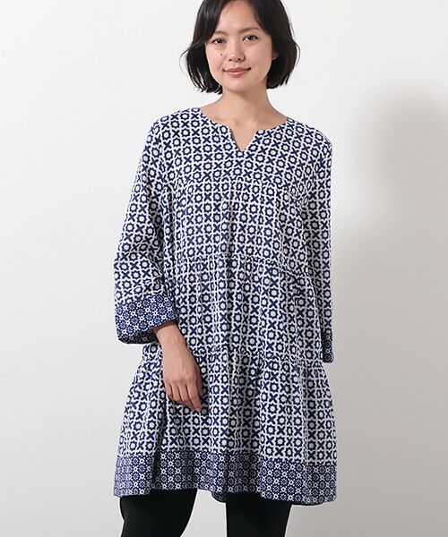 セール】 コットンローンブロックプリントチュニック （チュニック
