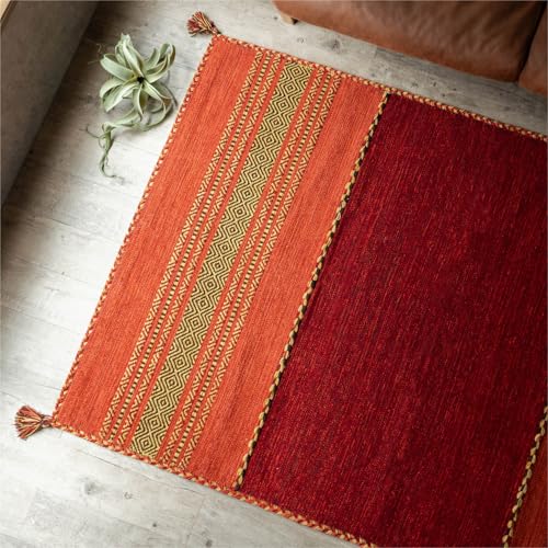 インド綿を使ったキリム柄の手織りコットンラグ 約130x190 cm 1.5畳