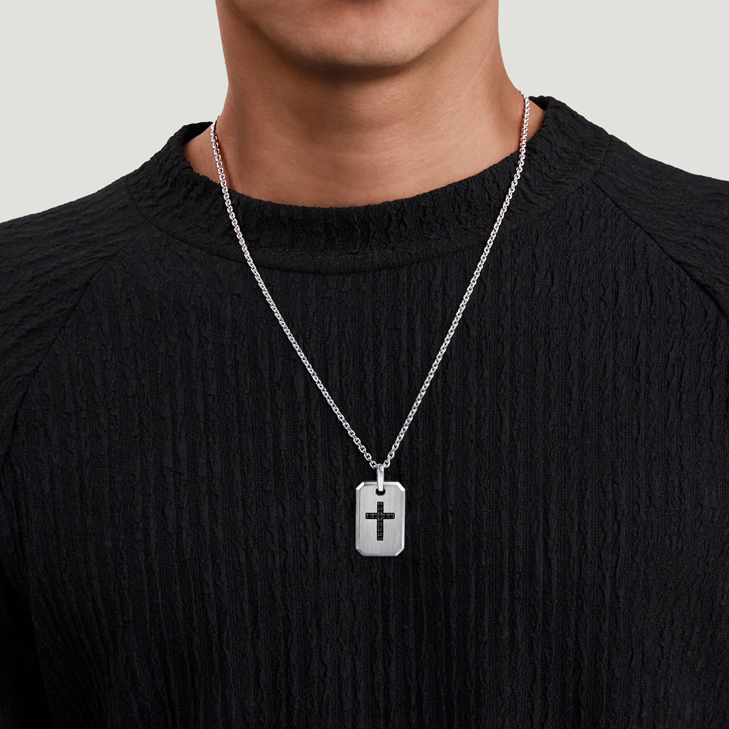 925 Sterling Silver Dog Tag Pendant with Black Spinel Cross @ $375