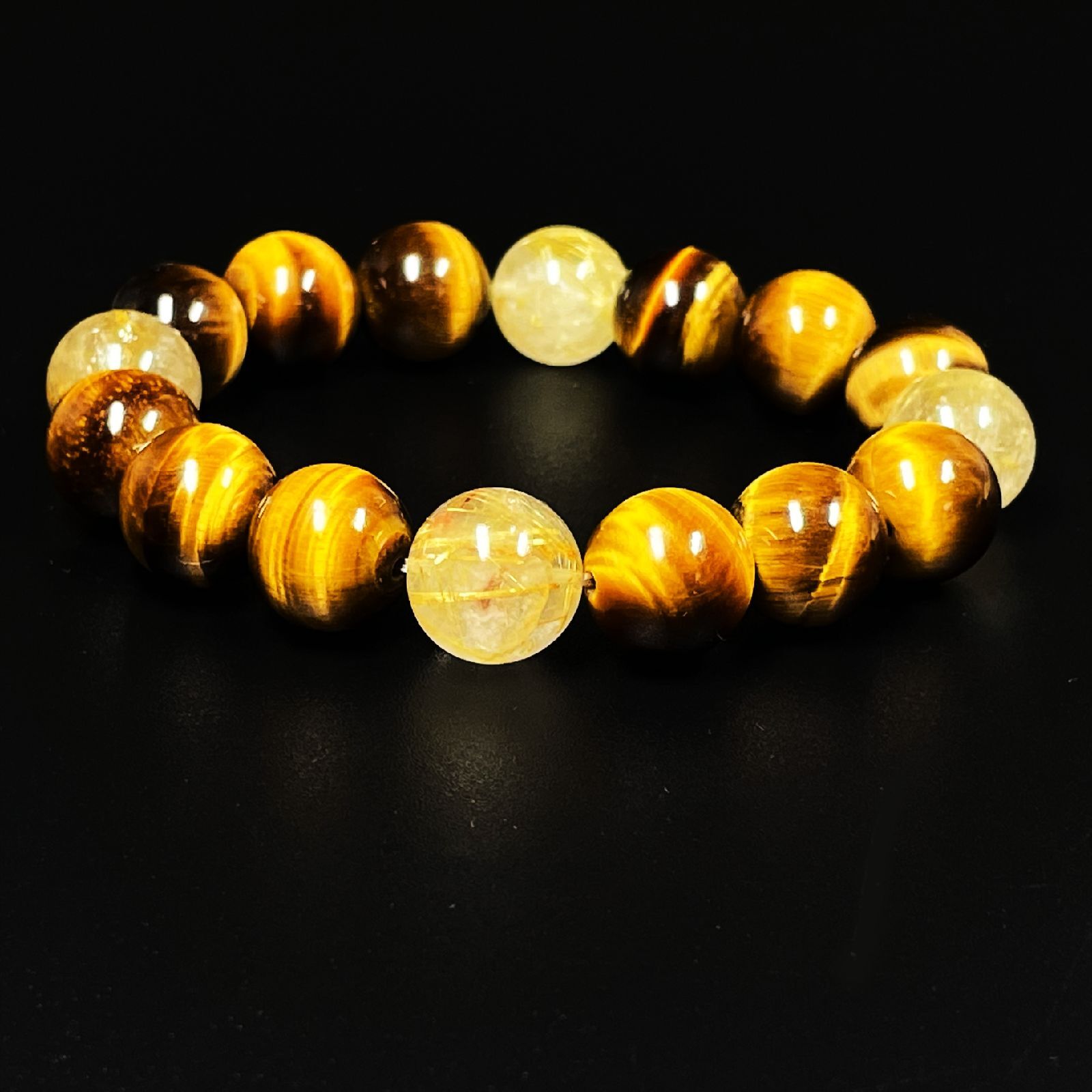 金運を招き寄せる数珠］金針水晶 ゴールドルチル 虎目石 タイガーアイ