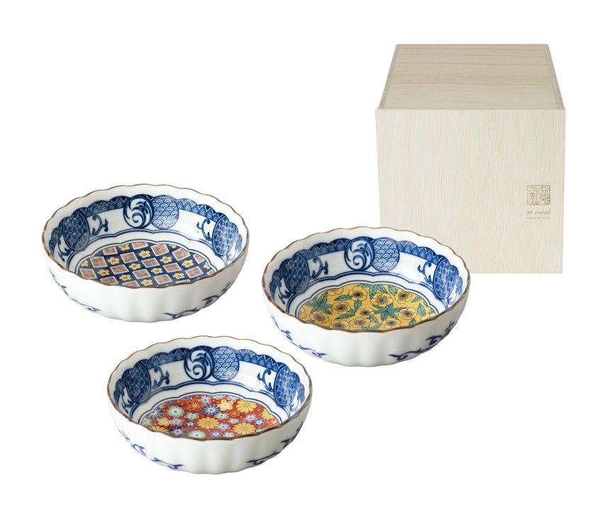 美濃焼 食器 ギフト BOX入 鉢 中鉢 各3色SET 藍染小紋 三ツ組鉢揃 柄