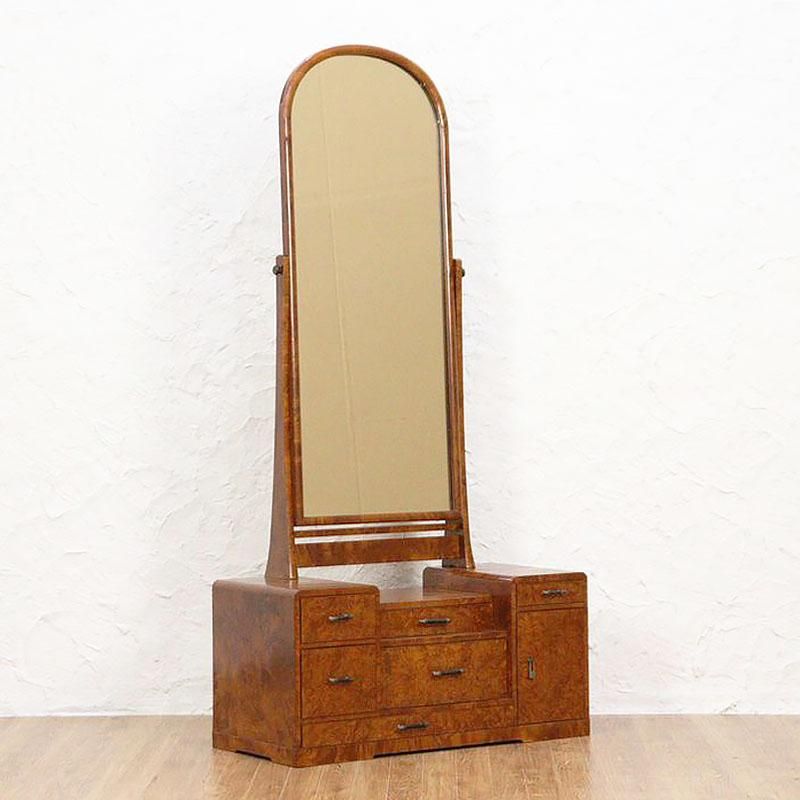 昭和初期 玉杢鏡台 栃突板の和製化粧台