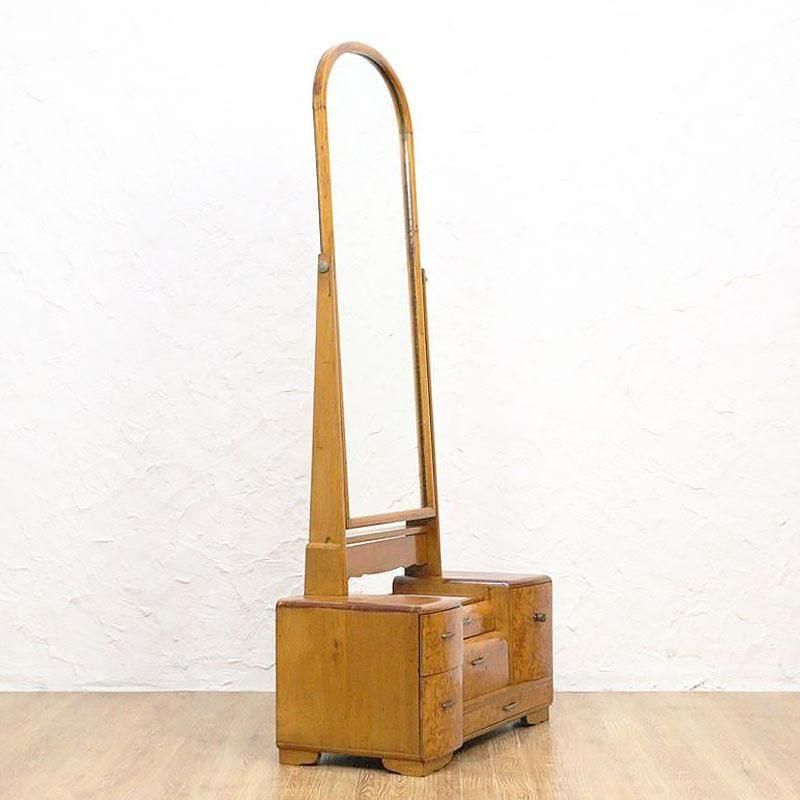 昭和初期 玉杢鏡台 鏡交換済み化粧台