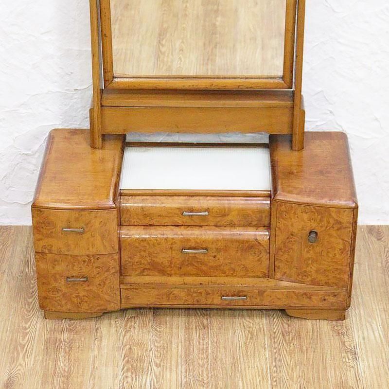 昭和初期 玉杢鏡台 鏡交換済み化粧台