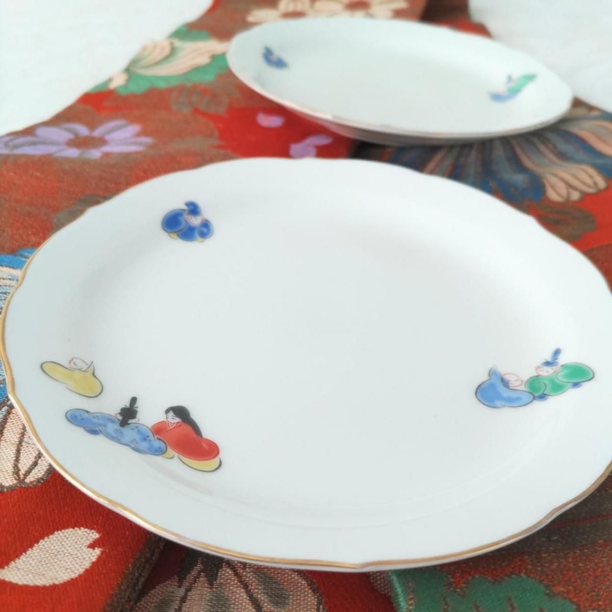 アンティーク 深川製磁 六歌仙 金彩 若芽色 有田焼 皿