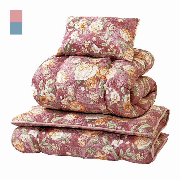 日本製 防ダニ・抗菌防臭加工ボリューム組布団 2色14点セット ピンク系