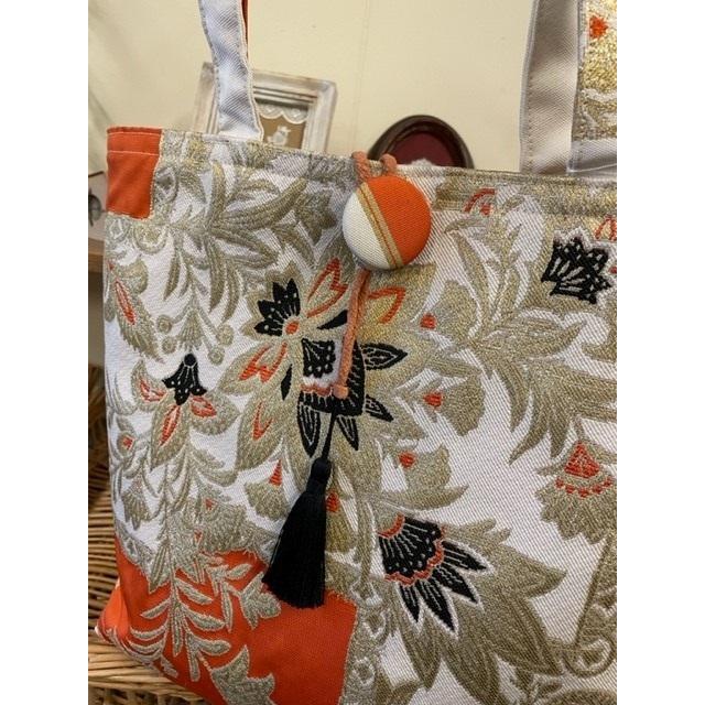 ハンドメイド◇着物・帯リメイクトートバッグ ゴールドオレンジ : Crea