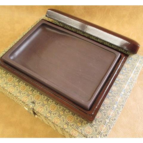 麻子抗端渓硯 長方硯6吋 SU 定価18700円 書道用品 木箱入 錦箱付 書道