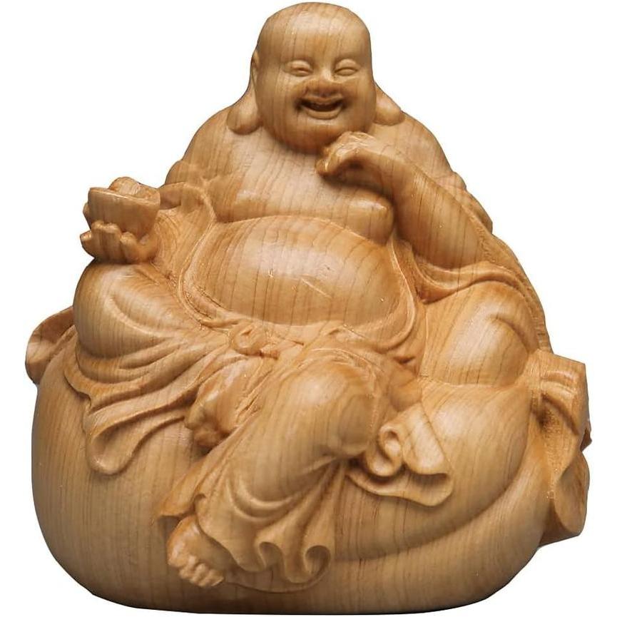 布袋様 置物 風水グッズ 弥勒菩薩 仏像 木彫り木製彫刻 布袋様の笑顔