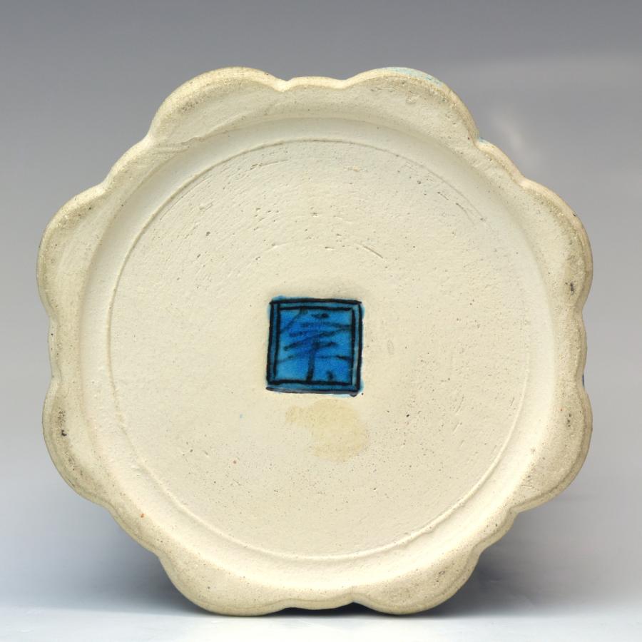 趣楽】 希少 人間国宝 【加藤卓男】作 『青釉胡姫文手付花入』 高さ