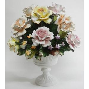 イタリア製 輸入雑貨 カポディモンテ焼き 磁花 本物 ローズ 置物 バラ