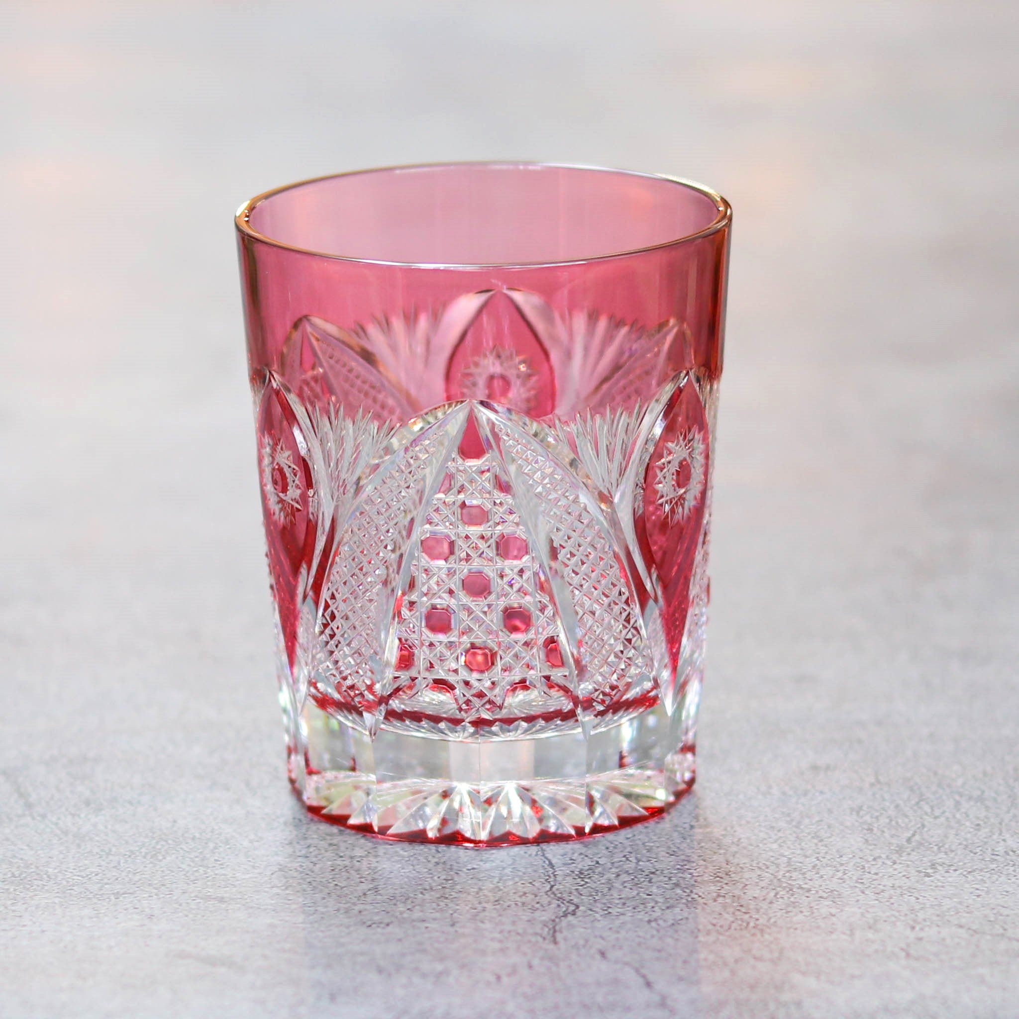 綾ガラス グラス | 綾切子 オールドファッション | 金赤 | グラス