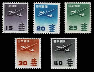 銭単位切手 (概ね極美品) 1950年 きじ航空 5種完 銭単位切手 (概ね極美